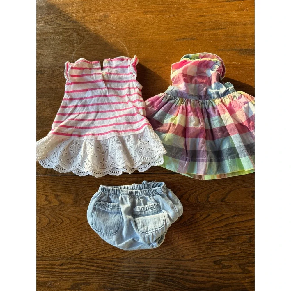 Baby Gap 0-3 Months Girl Clothing Bundle Dresses Bloomers Pink Plaid Cotton 3 Pc